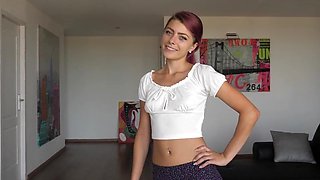 Skinny teen does first porn casting