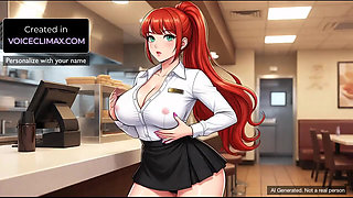 The woman working at the fast food counter seduces me with steamy jerk-off instructions - F4M joi animated