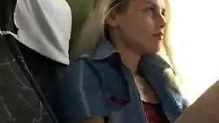 Blond girl bates in the bus