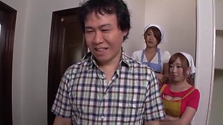 Horny Japanese girls drop their panties to ride one lucky man